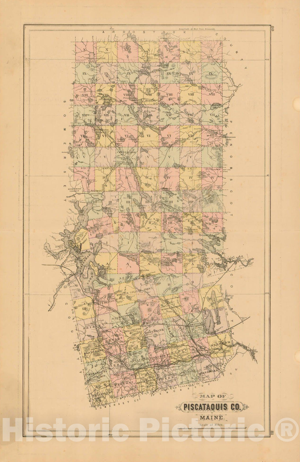 Historic Map : Atlas State of Maine, Piscataquis 1894-95 , Vintage Wall Art