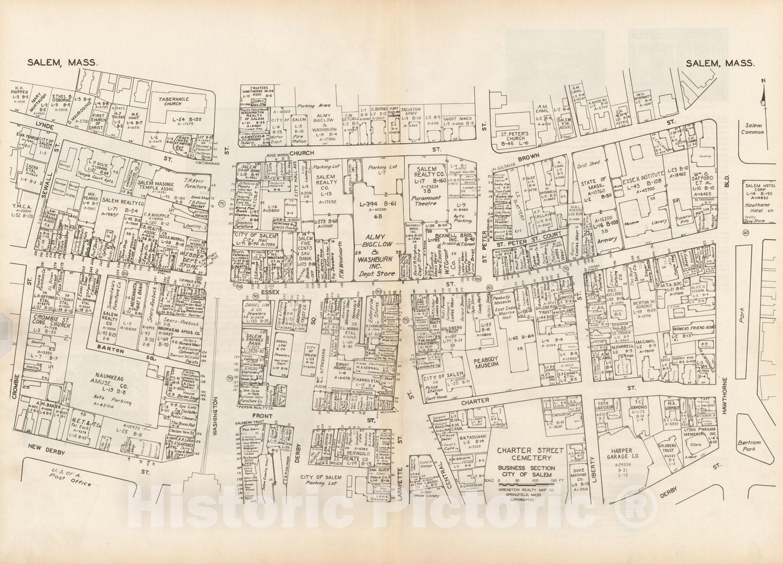 Historic Map : New England States Ed., Salem 1946 , Nirenstein's National Preferred Real Estate Locations of Business Properties , Vintage Wall Art