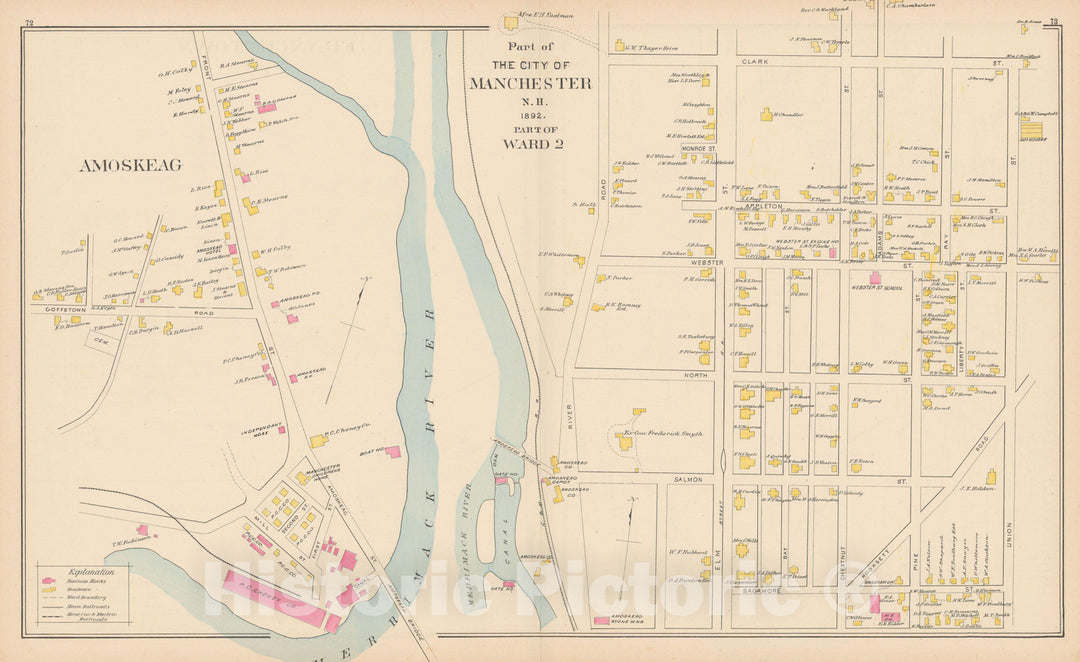 Historic Map : Manchester 1892 , Town and City Atlas State of New Hampshire , v3, Vintage Wall Art