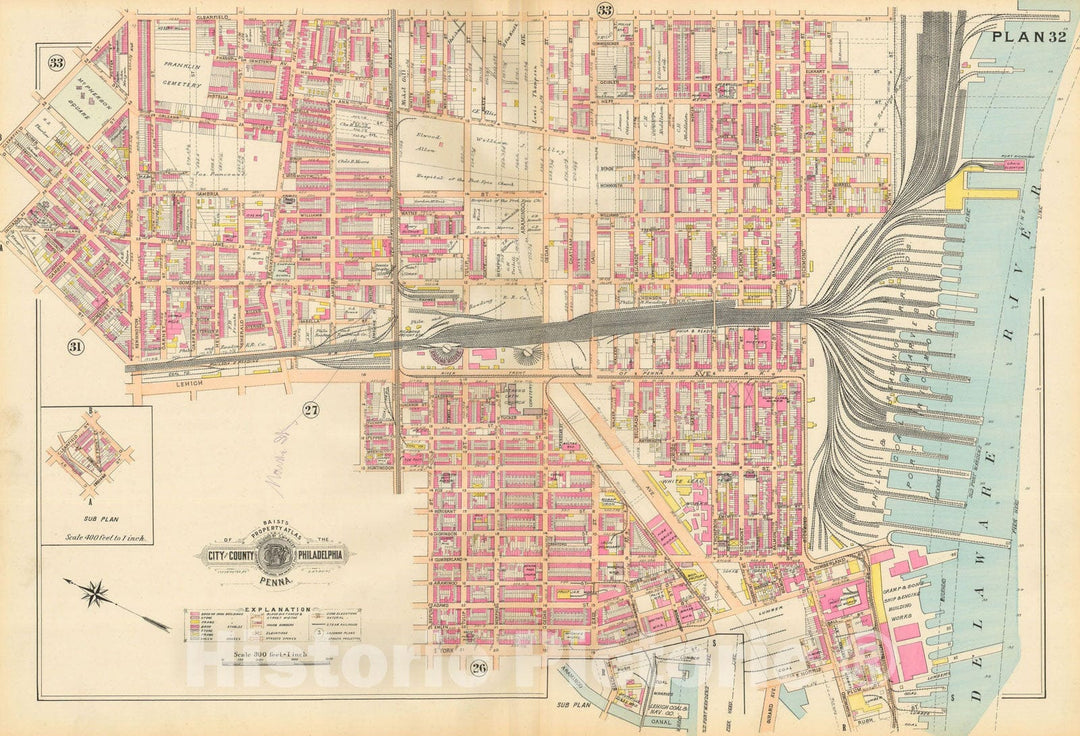 Historic Map : Baist's Property Atlas of Philadelphia, Philadelphia 1895 Plate 032 , Vintage Wall Art