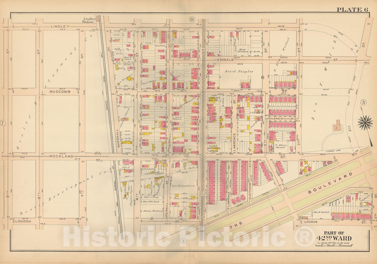 Historic Map : Atlas City of Philadelphia, 42nd Ward, Philadelphia 1913 Plate 006 , Vintage Wall Art