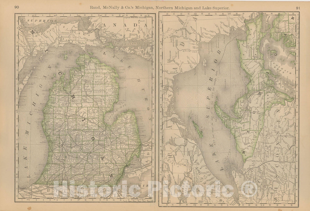 Historic Map : Michigan 1877 , Business Atlas of the USA , Vintage Wall Art