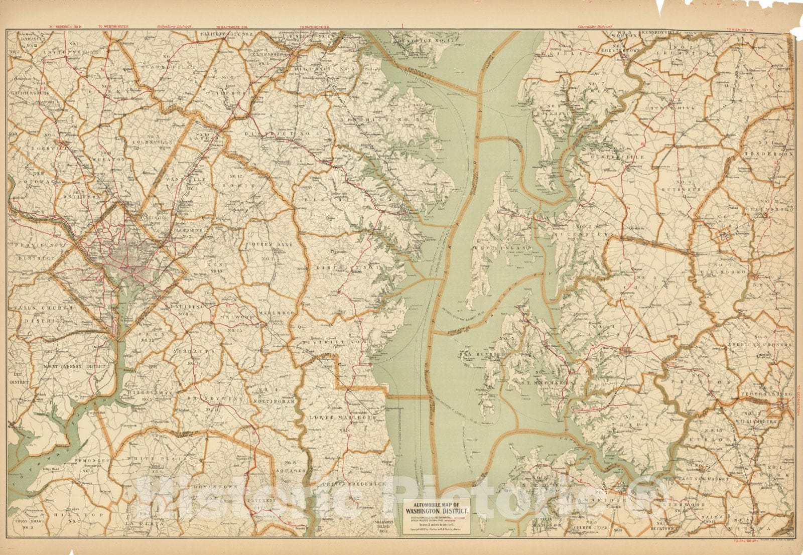 Historic Map : Washington D.C. (Dist. of Columbia), Automobile Map of Washington District 1910 , Vintage Wall Art