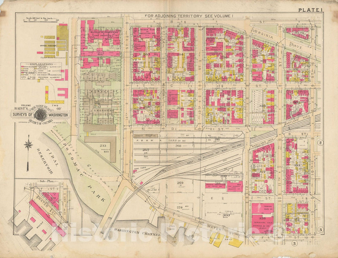 Historic Map : Atlas of Washington D.C. Volume 2 (NE, SE, SW), Washington 1928 Plate 001 , Vintage Wall Art