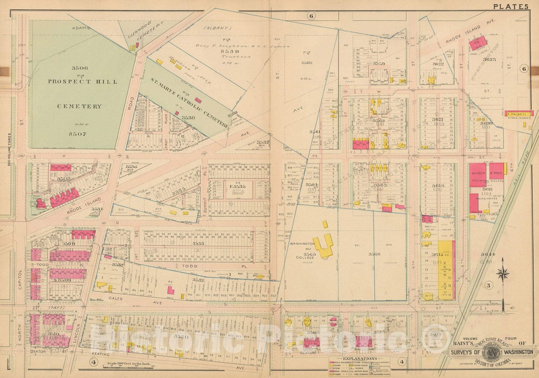 Historic Map : Atlas of Washington D.C. Volume 4 (NE, SE), Washington 1907 Plate 005 , Vintage Wall Art