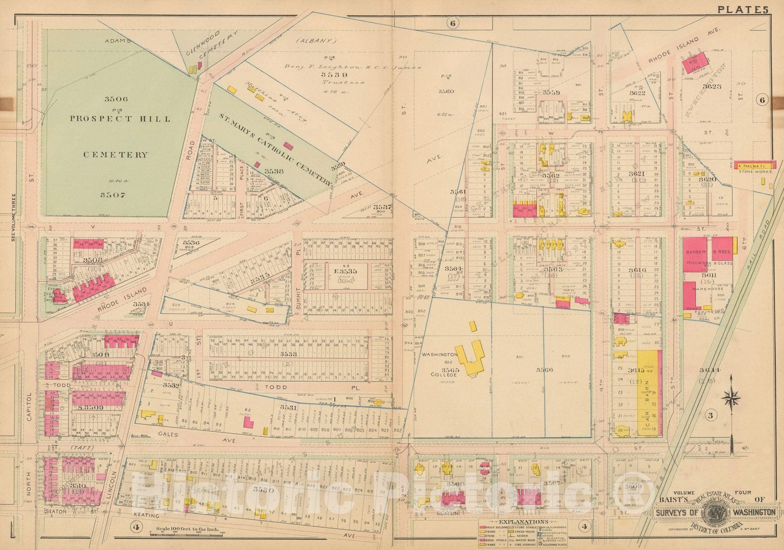 Historic Map : Atlas of Washington D.C. Volume 4 (NE, SE), Washington 1907 Plate 005 , Vintage Wall Art