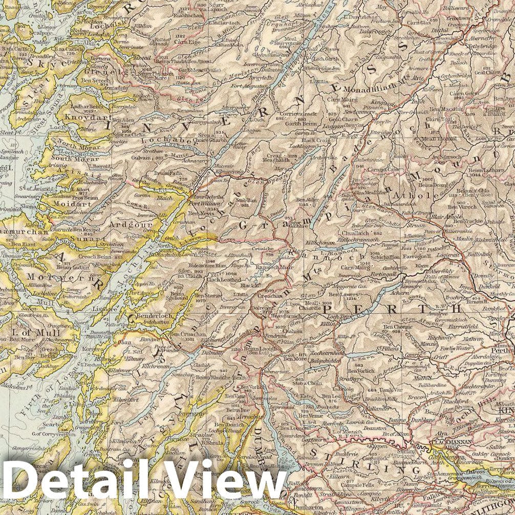 Historic Map : Scotland 1899 , Andrees Allgemeiner Handatlas , Vintage Wall Art