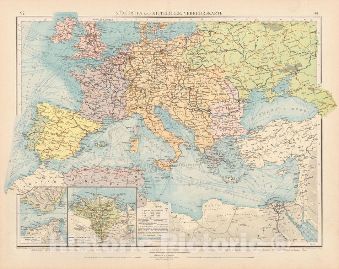 Historic Map : Europe 1899 , Andrees Allgemeiner Handatlas , Vintage Wall Art