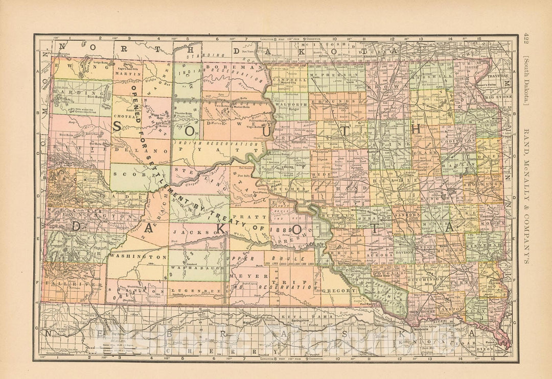 Historic Map : United States Maps, South Dakota 1894 , Vintage Wall Art