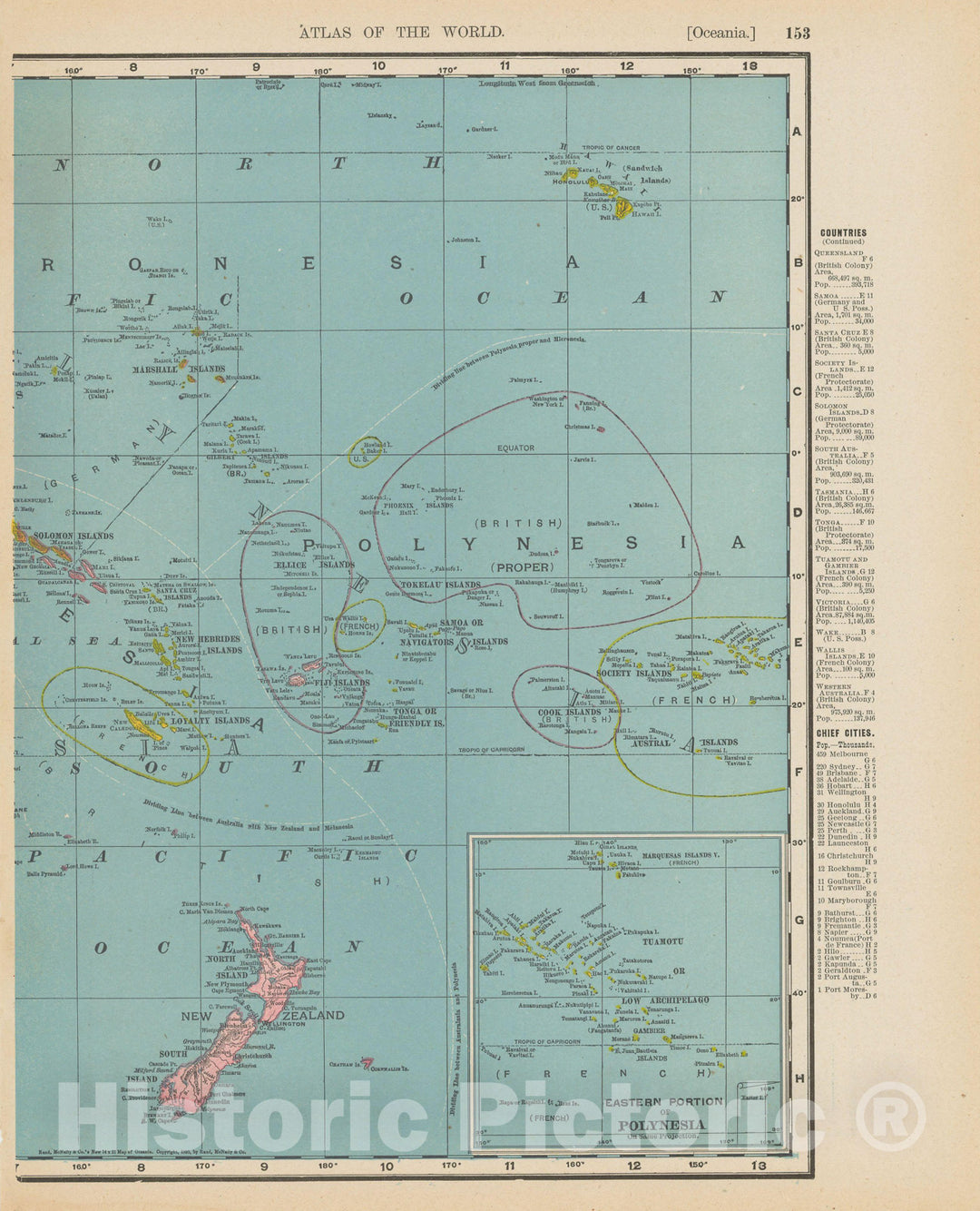 Historic Map : Oceania & New Zealand & Polynesia 1900 , Universal Atlas World , Vintage Wall Art