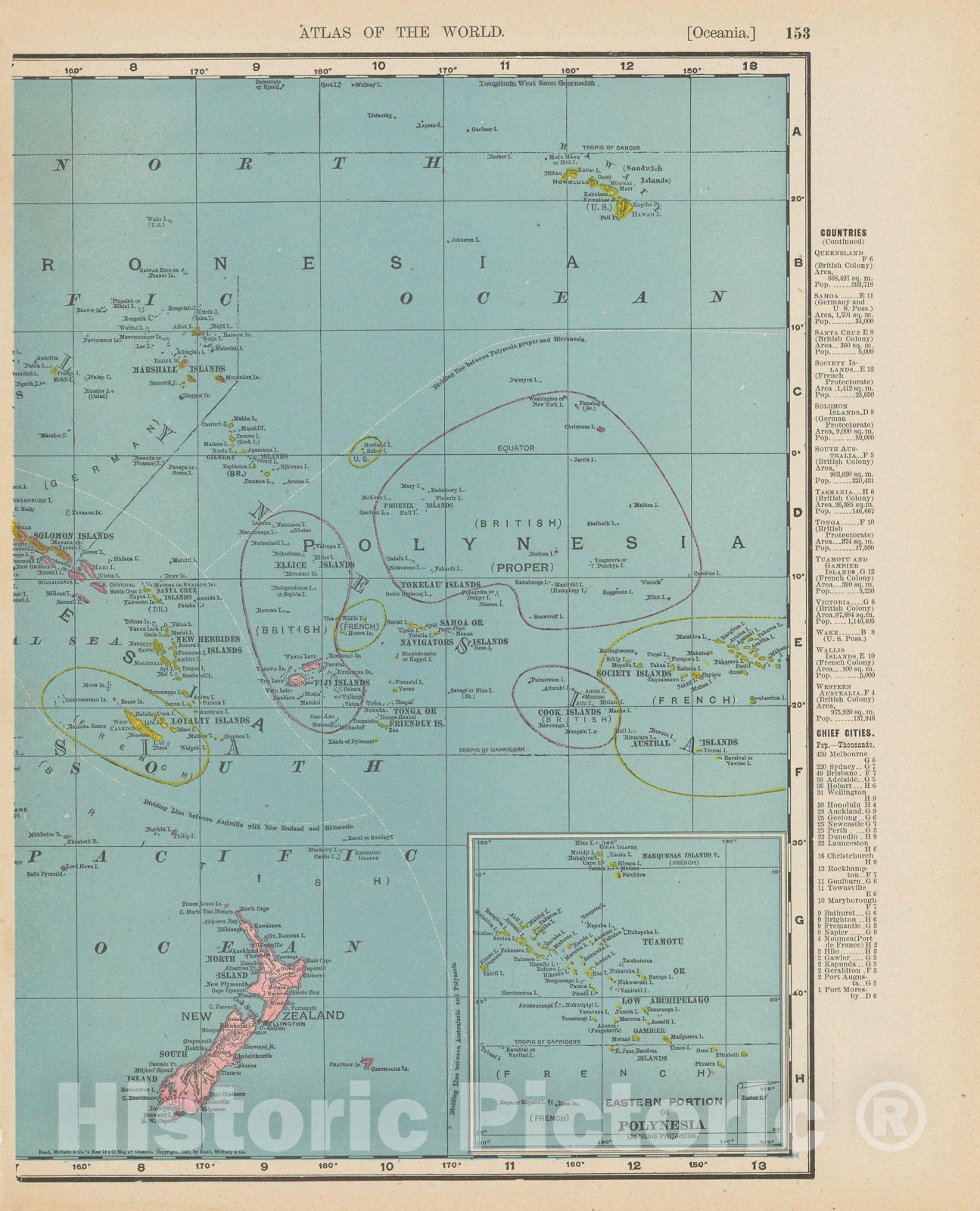 Historic Map : Oceania & New Zealand & Polynesia 1900 , Universal Atlas World , Vintage Wall Art