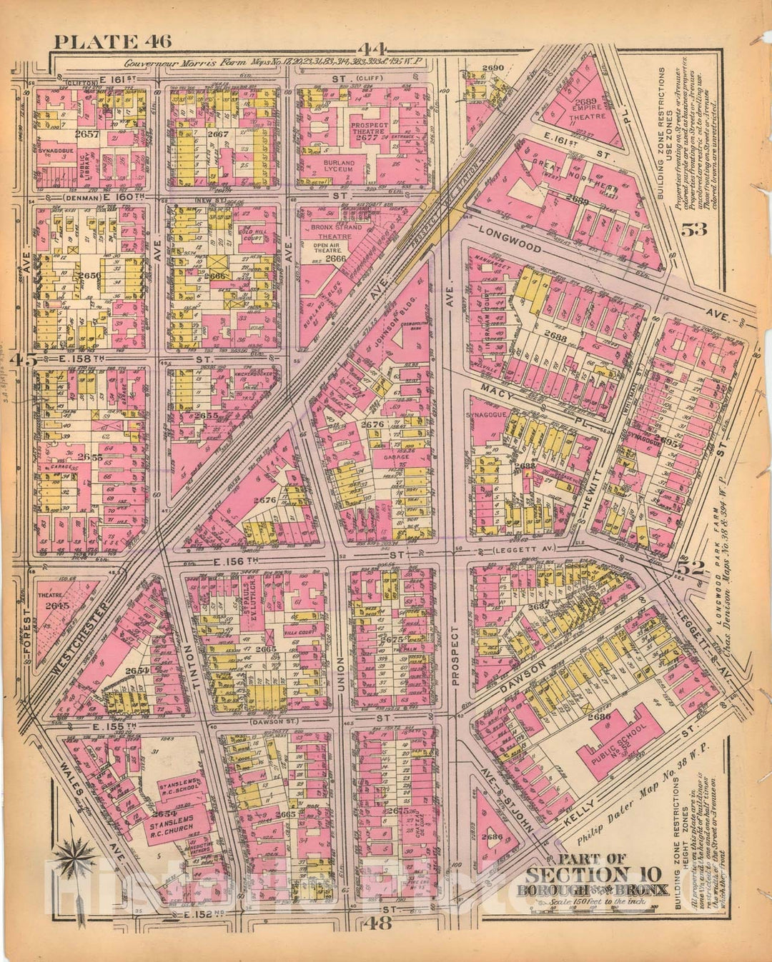 Historic Map : Borough of The Bronx, Sections 9-13, The Bronx 1928 Plate 046 , Vintage Wall Art