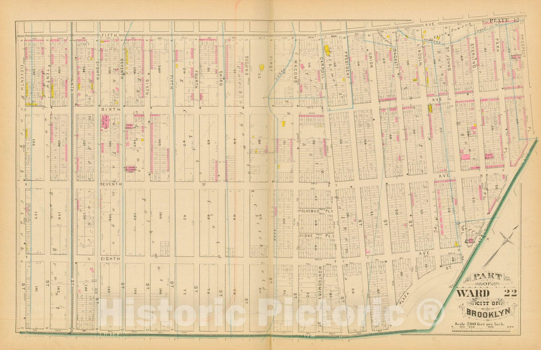 Historic Map : Atlas Entire City of Brooklyn Complete in One Volume, Brooklyn 1880 Plate 012 , Vintage Wall Art