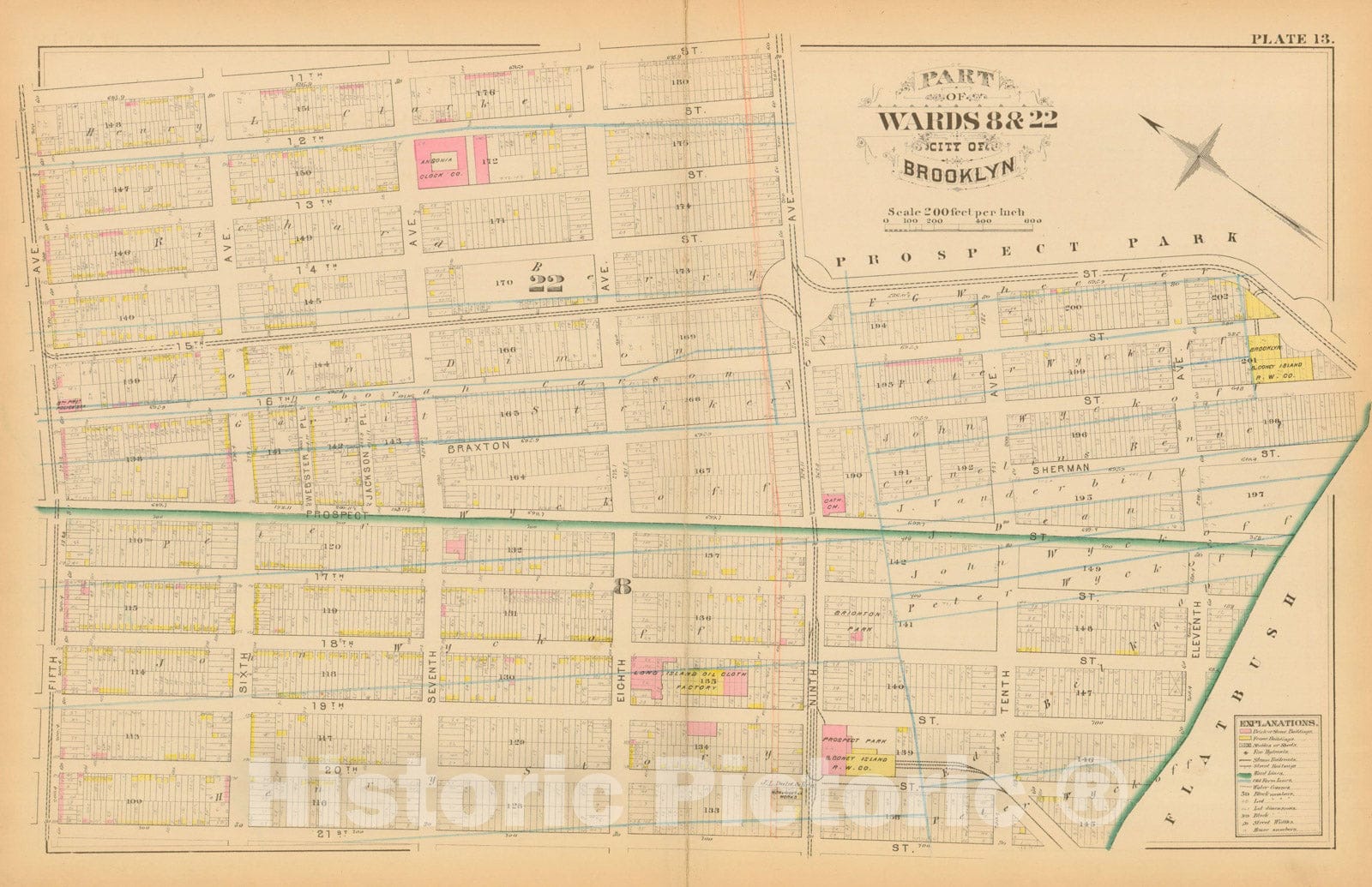 Historic Map : Atlas Entire City of Brooklyn Complete in One Volume, Brooklyn 1880 Plate 013 , Vintage Wall Art