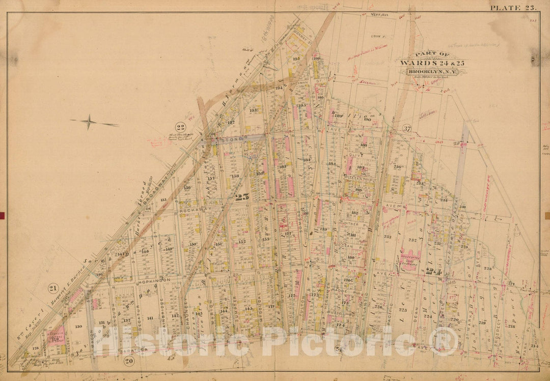 Historic Map : Robinson's Atlas City of Brooklyn, NY, Brooklyn 1886 Plate 023 , Vintage Wall Art