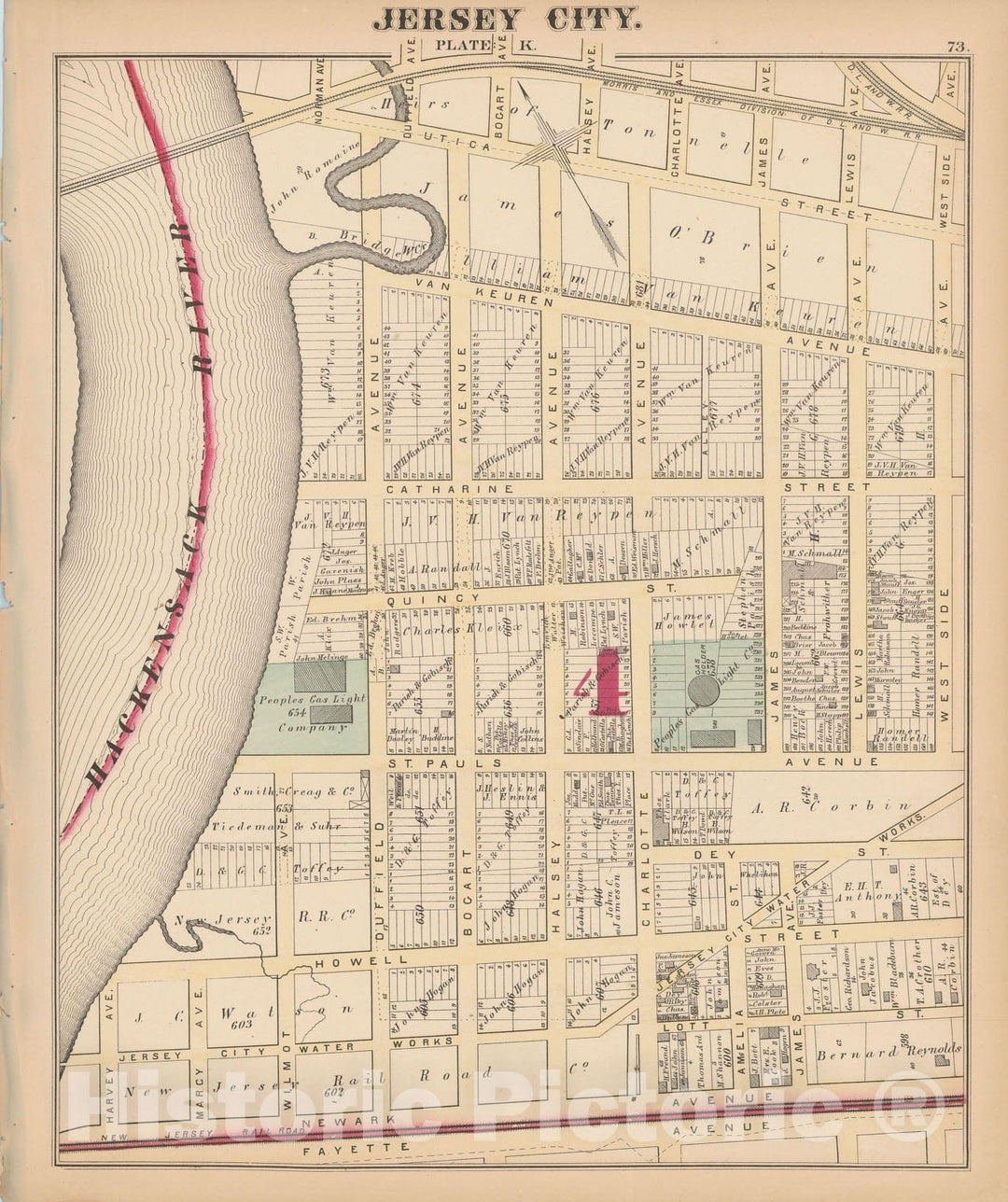 Historic Map : Combined Atlas State of New Jersey & The County of Hudson, Jersey City 1873 Plate K , Vintage Wall Art