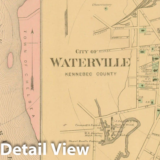 Historic Map : Atlas State of Maine, Waterville 1894-95 , Vintage Wall Art