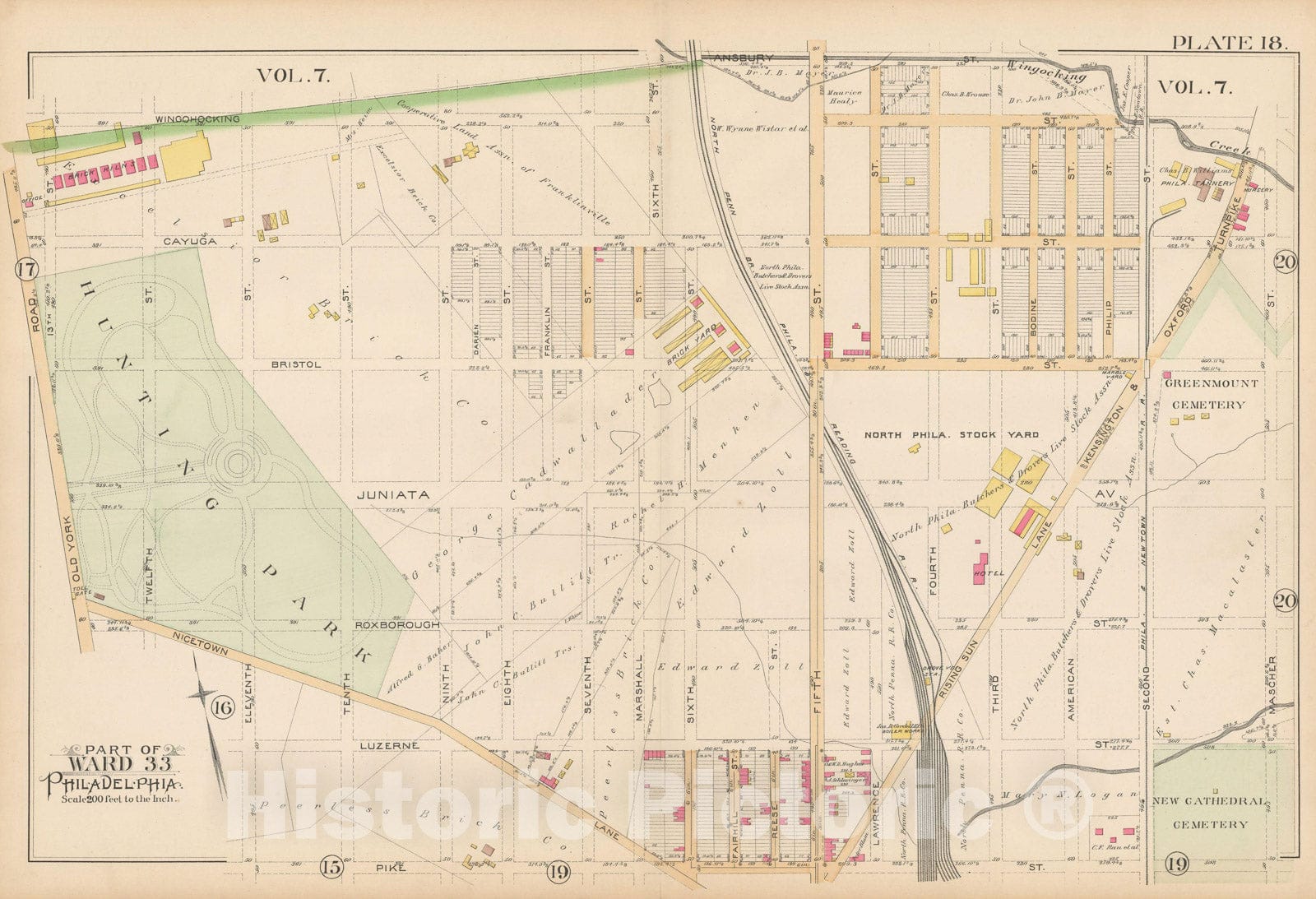 Historic Map : Atlas City of Philadelphia Volume 9 25th and 33rd Wards, Philadelphia 1891 Plate 018 , Vintage Wall Art