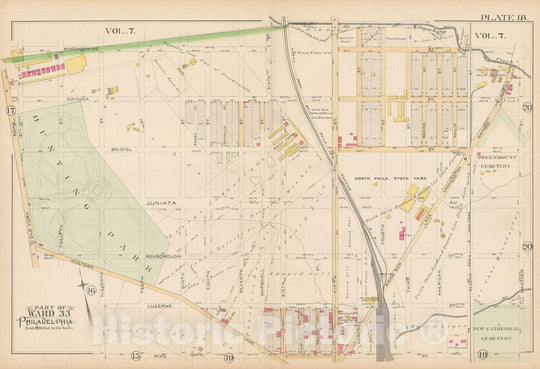 Historic Map : Atlas City of Philadelphia Volume 9 25th and 33rd Wards, Philadelphia 1891 Plate 018 , Vintage Wall Art