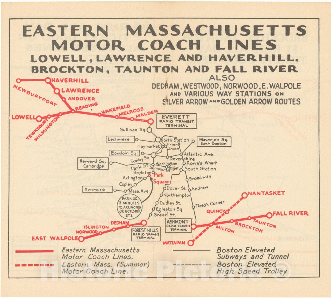 Historic Map : Eastern Mass. Street Railway Maps, Eastern Mass. Motor Coach Lines 1934 Transit Cartography , Vintage Wall Art