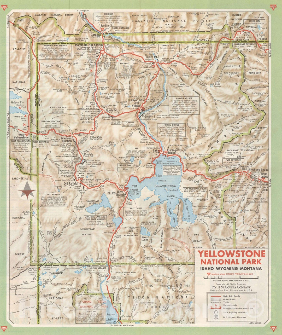 Historic Map : Yellowstone National Park 1965 , Vintage Wall Art