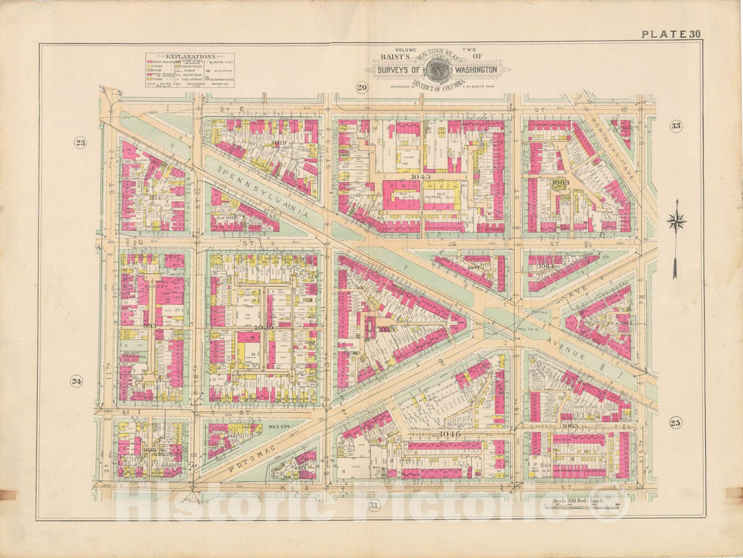 Historic Map : Atlas of Washington D.C. Volume 2 (NE, SE, SW), Washington 1928 Plate 030 , Vintage Wall Art