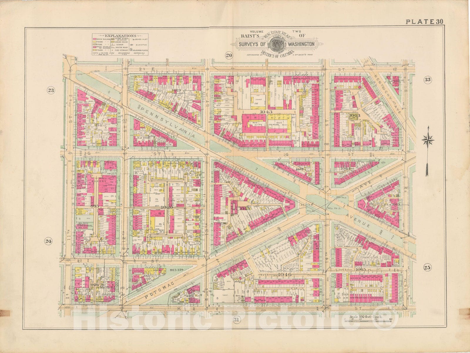 Historic Map : Atlas of Washington D.C. Volume 2 (NE, SE, SW), Washington 1928 Plate 030 , Vintage Wall Art