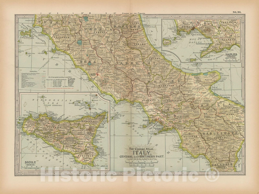 Historic Map : Italy 1897 , The Century Atlas World , Vintage Wall Art