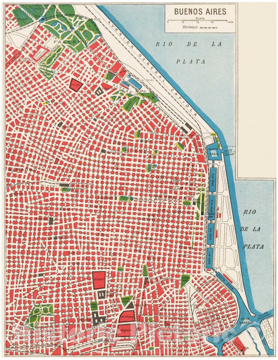 Historic Map : South American Cities, Buenos Aires 1914-1918 , Vintage Wall Art