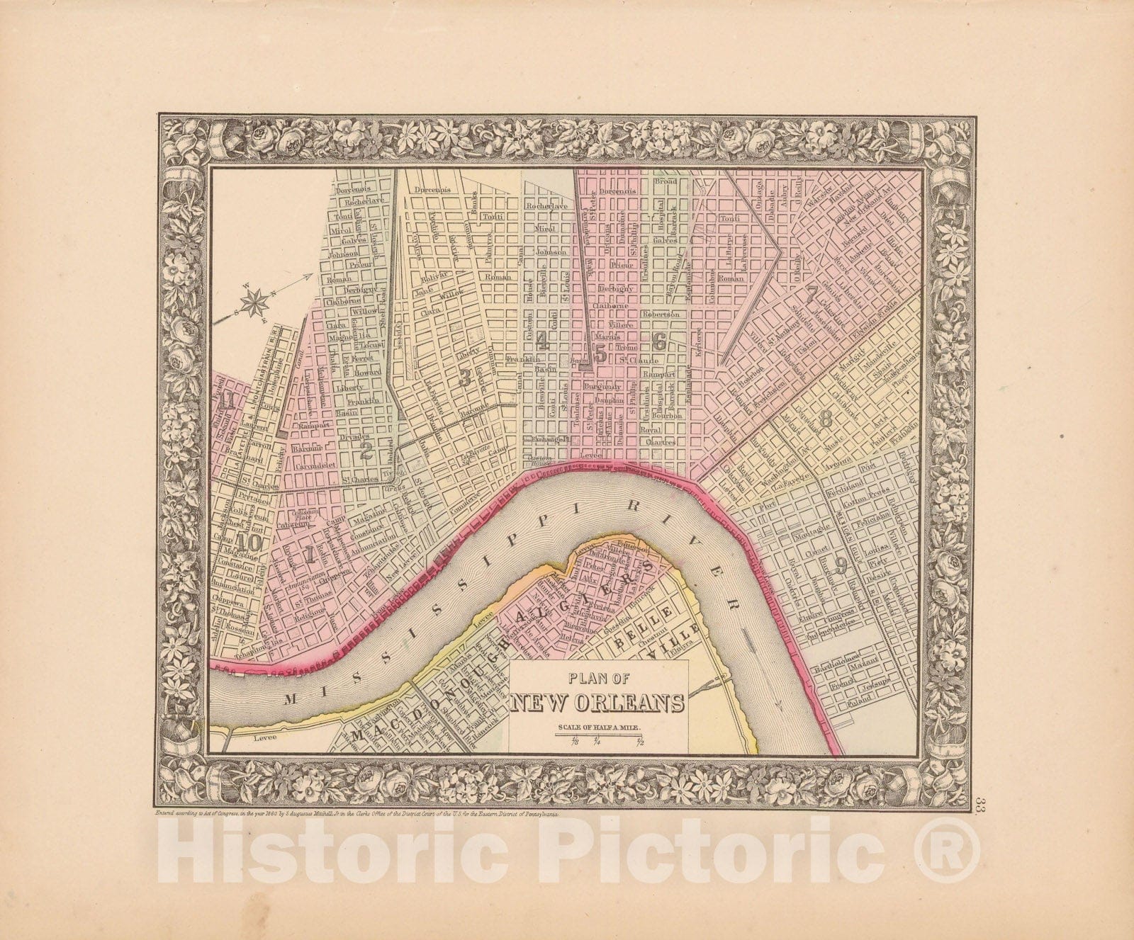 Historic Map : New Orleans 1864 , New General (World) Atlas , Vintage Wall Art