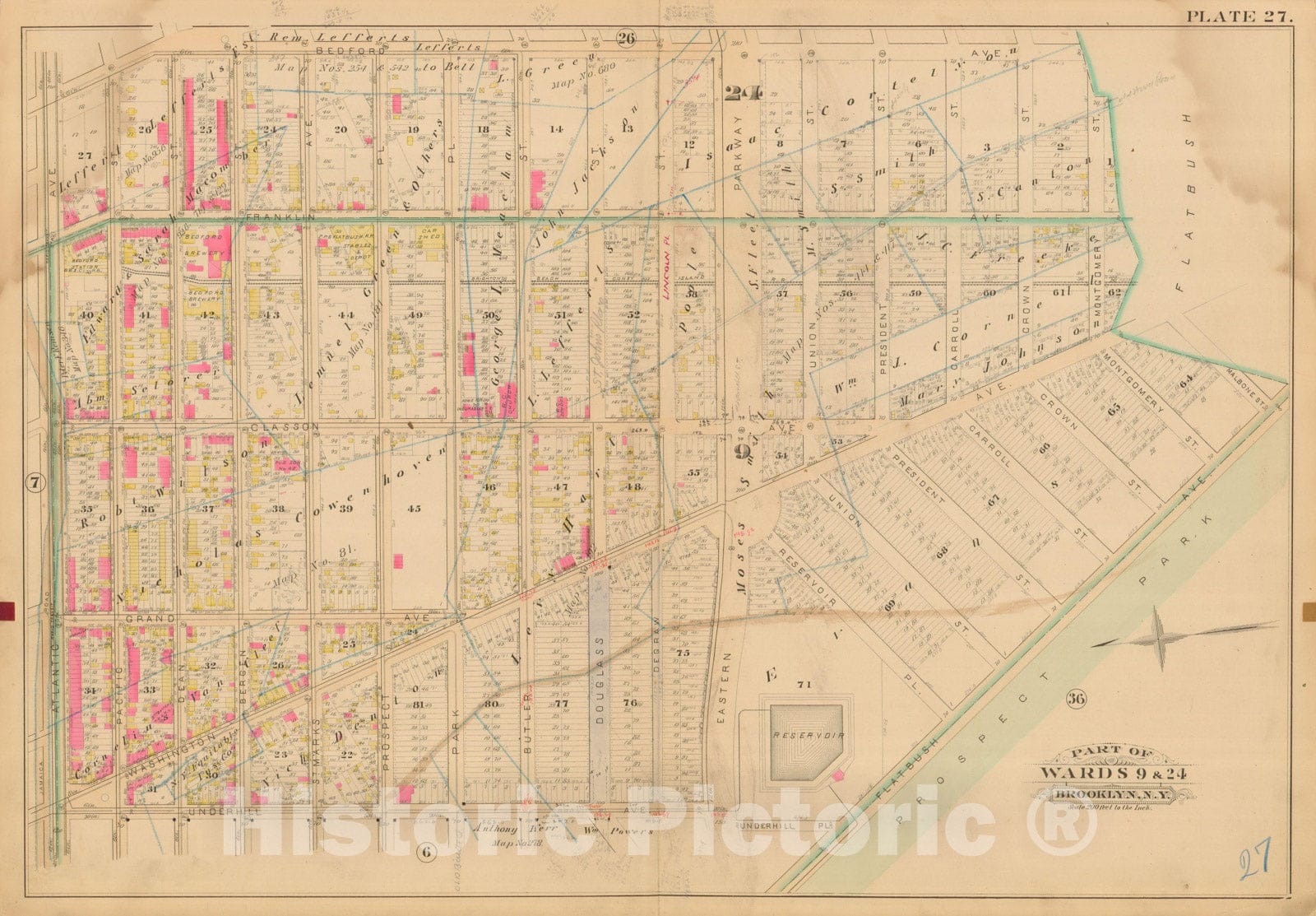 Historic Map : Robinson's Atlas City of Brooklyn, NY, Brooklyn 1886 Plate 027 , Vintage Wall Art