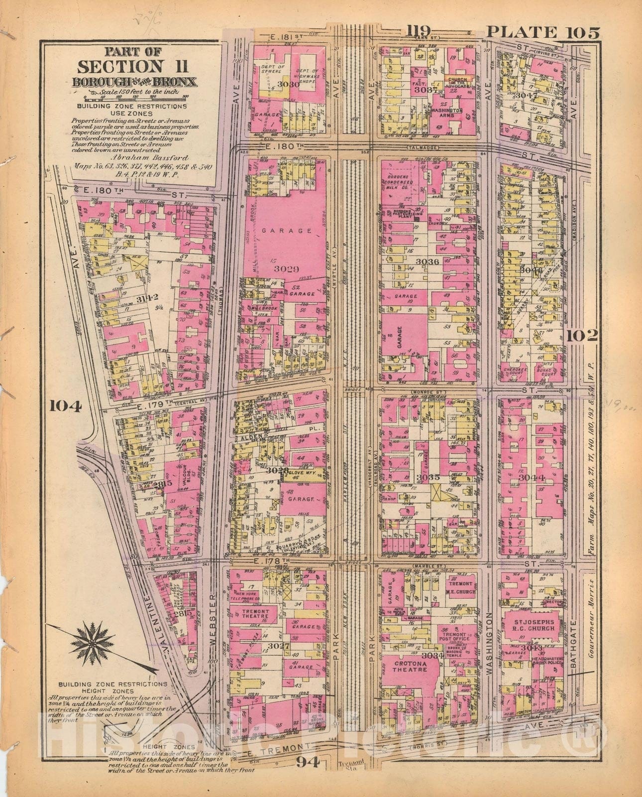 Historic Map : Borough of The Bronx, Sections 9-13, The Bronx 1928 Plate 105 , Vintage Wall Art