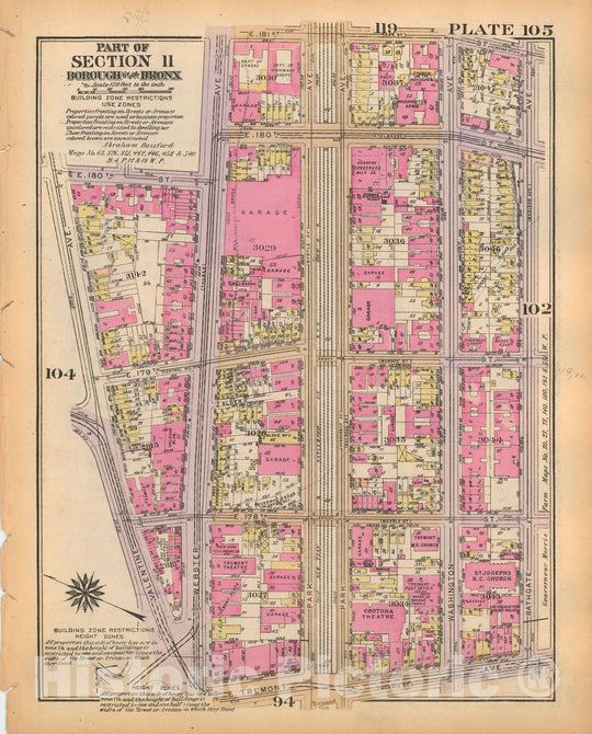 Historic Map : Borough of The Bronx, Sections 9-13, The Bronx 1928 Plate 105 , Vintage Wall Art