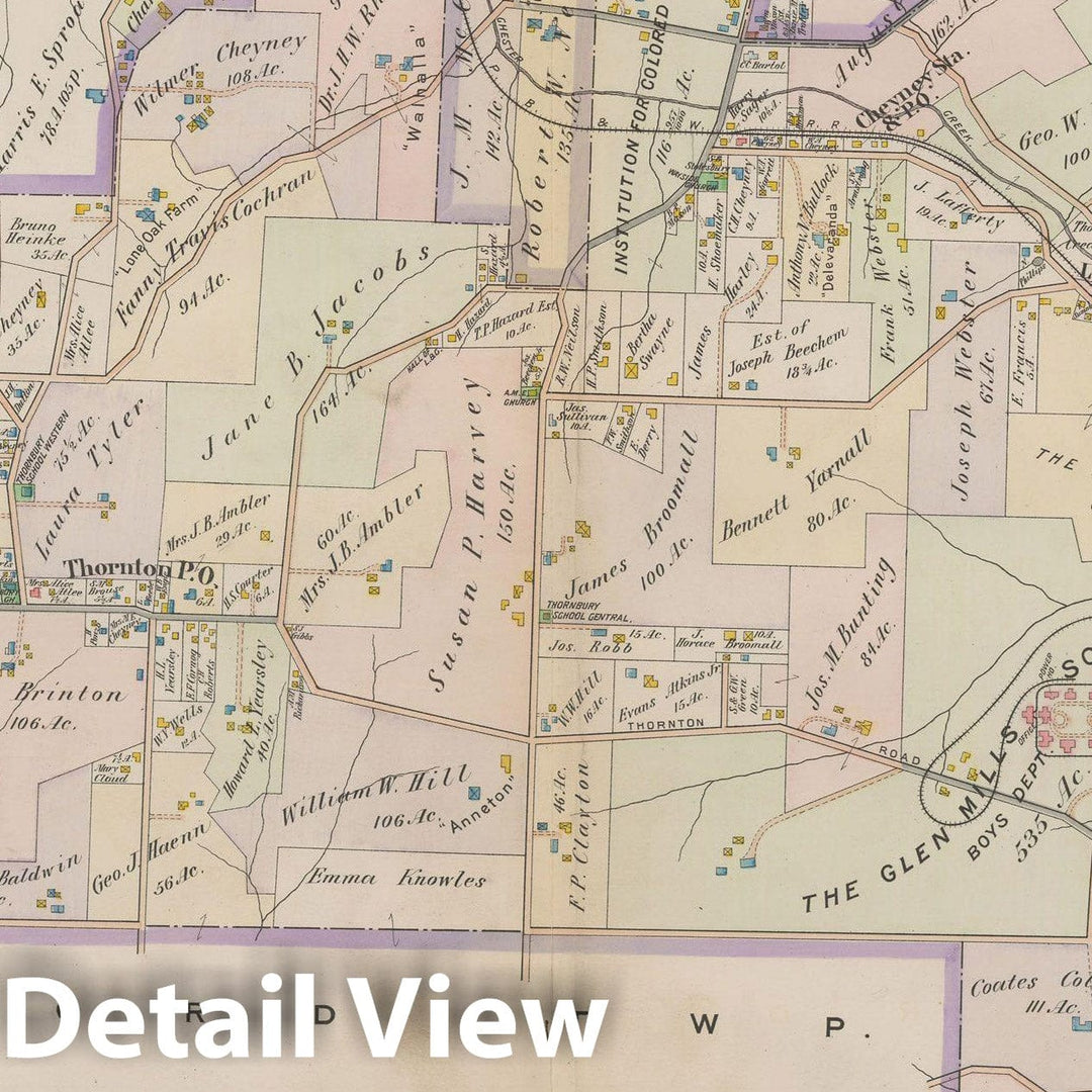 Historic Map : Atlas of Delaware County, West of Ridley Creek, Vol. Two, Thornbury 1913 Plate 051 , Vintage Wall Art