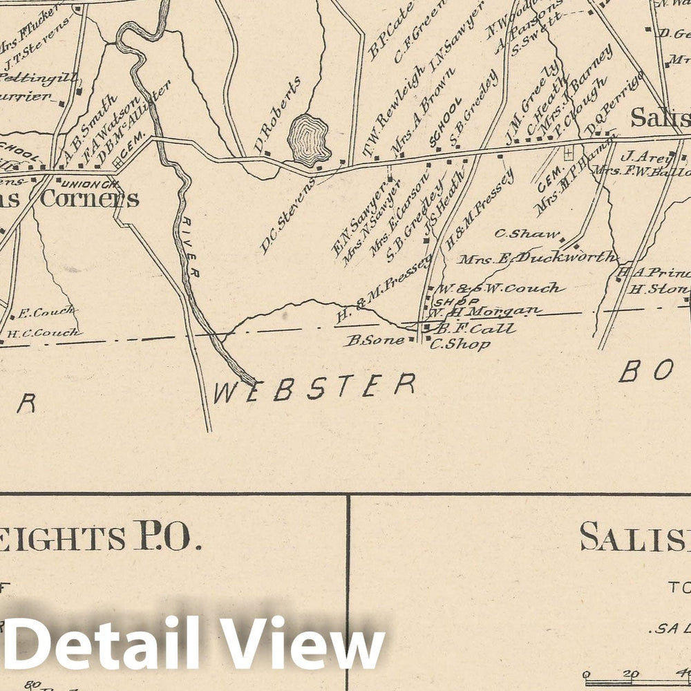 Historic Map : Salisbury 1892 , Town and City Atlas State of New Hampshire , Vintage Wall Art