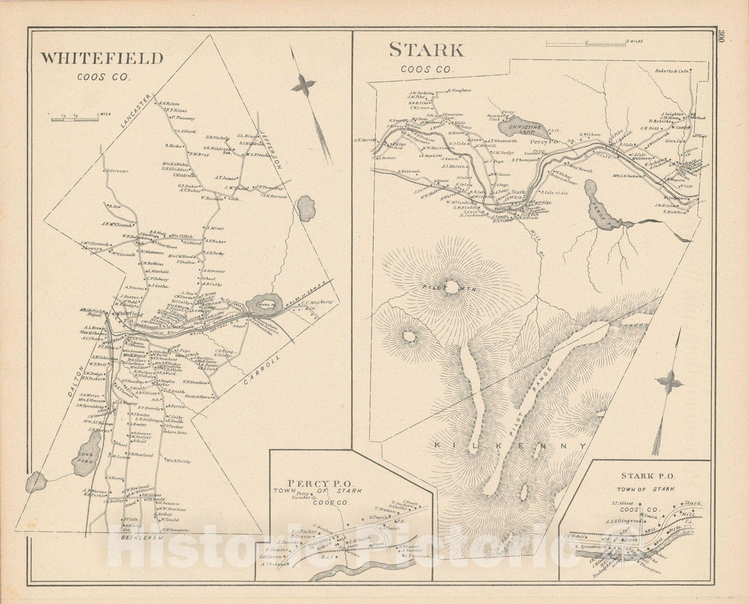 Historic Map : Stark & Whitefield 1892 , Town and City Atlas State of New Hampshire , Vintage Wall Art