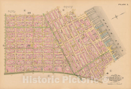 Historic Map : Manhattan & New York City 1885 Plate 005 , Robinson's Atlas City of New York , Vintage Wall Art