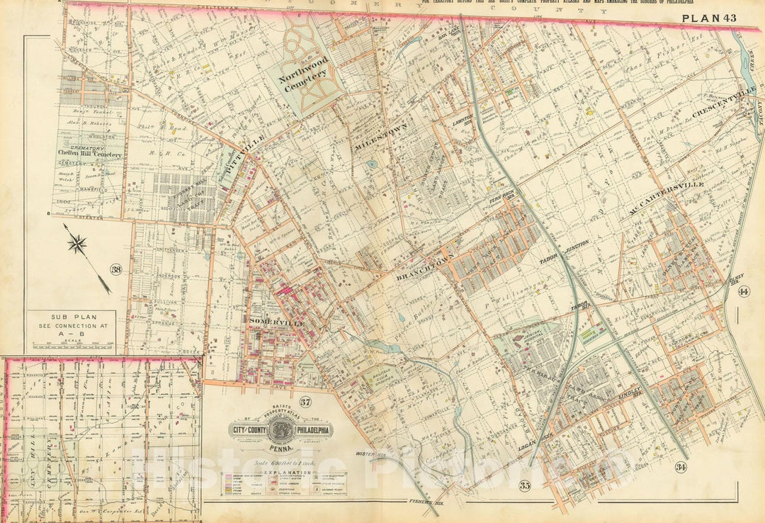 Historic Map : Baist's Property Atlas of Philadelphia, Philadelphia 1895 Plate 043 , Vintage Wall Art