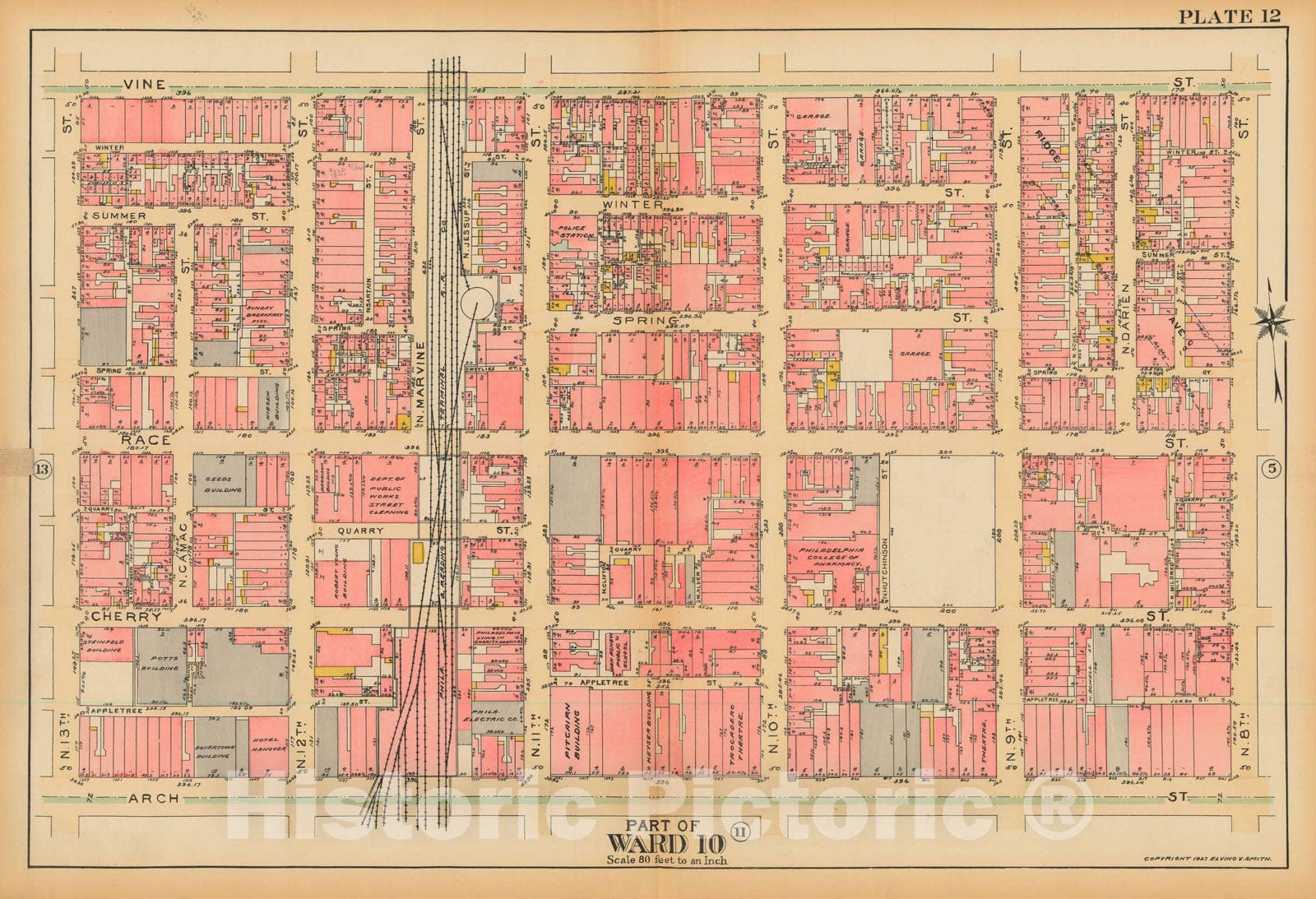 Historic Map : Philadelphia 1927 Plate 012 , Atlas 5th to 10th Wards of the City of Philadelphia , Vintage Wall Art