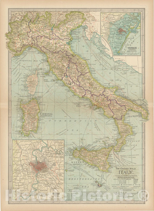 Historic Map : Italy 1914 , Century Atlas of the World, Vintage Wall Art