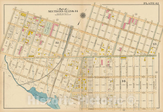 Historic Map : Vol. 1, Brooklyn 1908 Plate 042 , Atlas Borough of Brooklyn , Vintage Wall Art