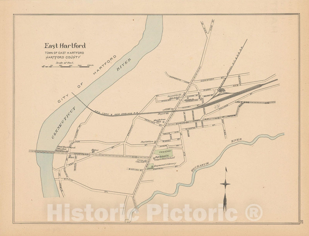 Historic Map : East Hartford 1893 , Town and City Atlas State of Connecticut , Vintage Wall Art