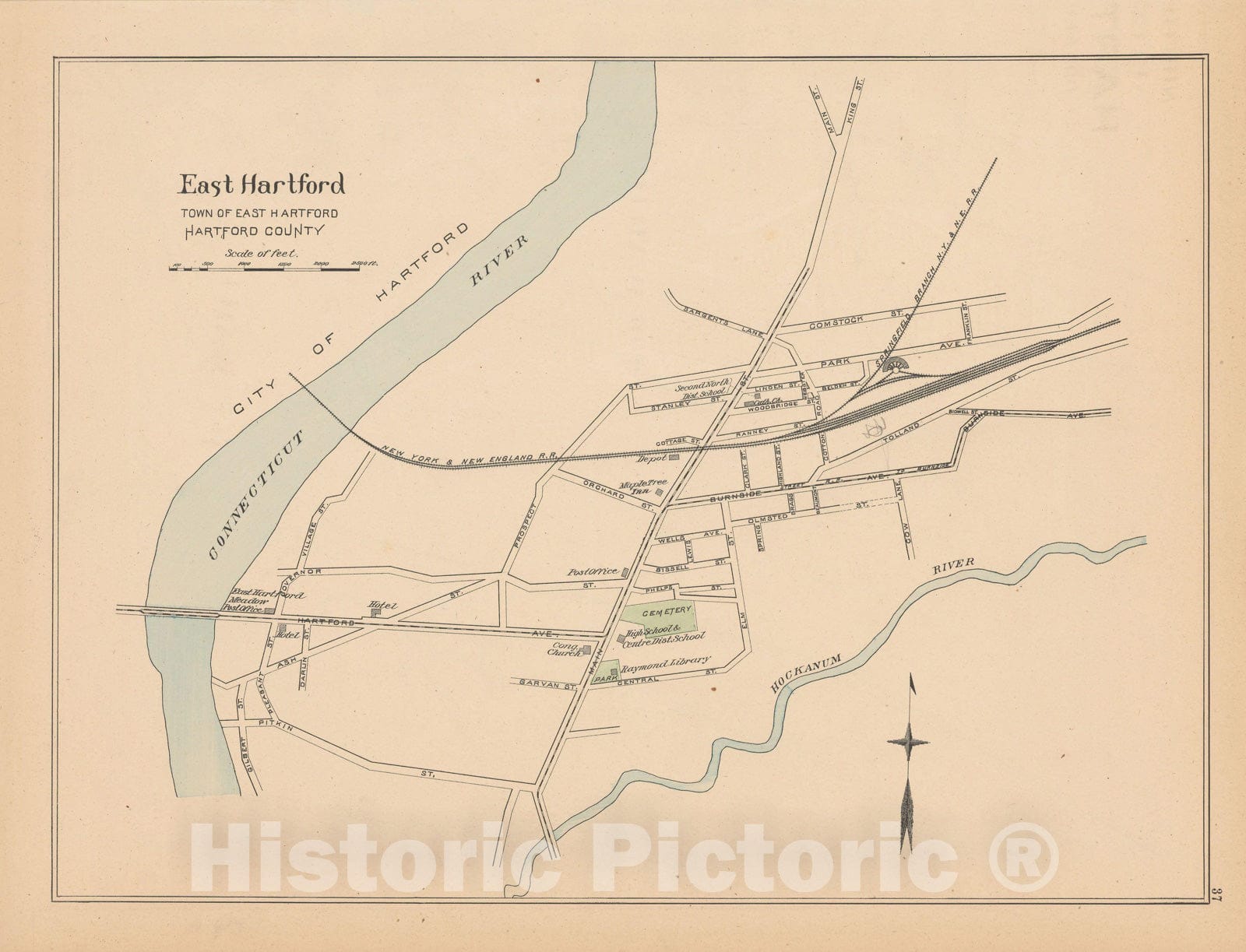 Historic Map : East Hartford 1893 , Town and City Atlas State of Connecticut , Vintage Wall Art