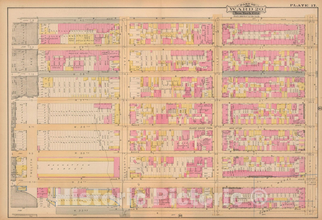 Historic Map : Atlas City of New York, Vol. 3; 16, Manhattan 1883 Plate 017 , Vintage Wall Art