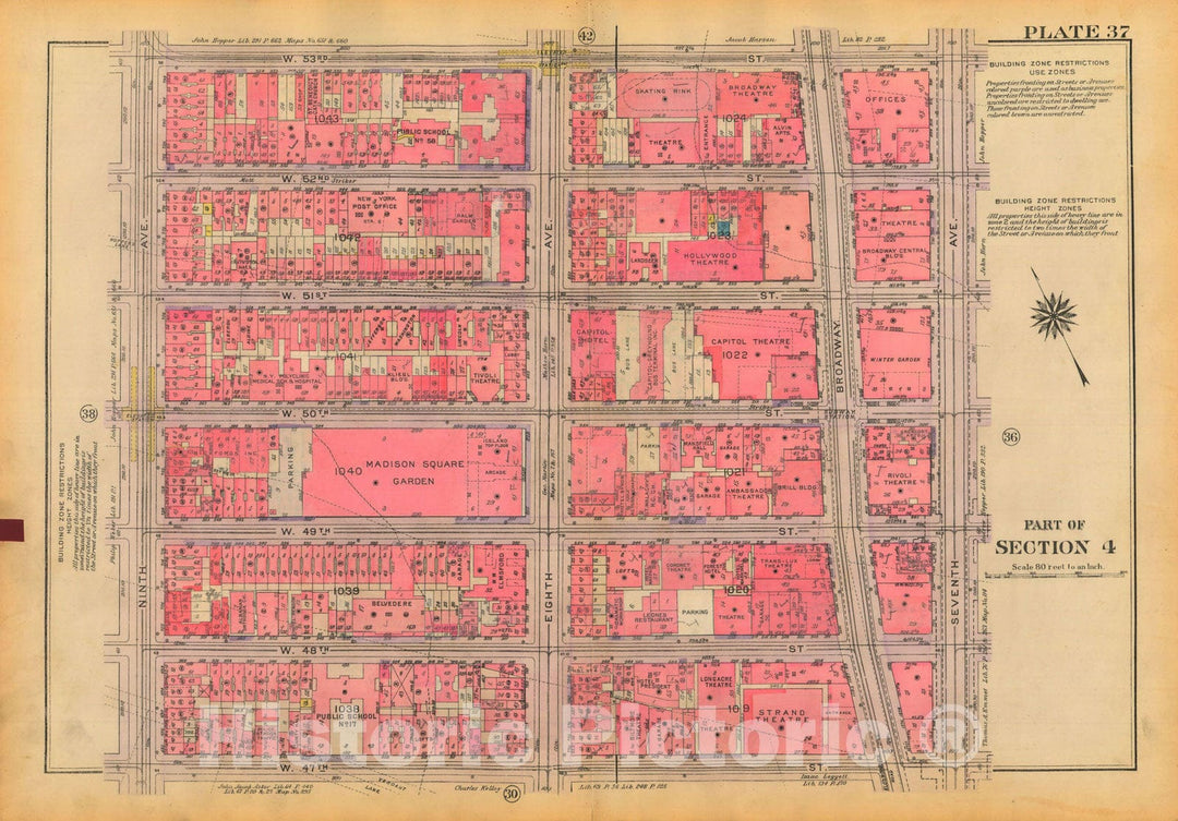 Historic Map : Atlas City of New York, Borough of Manhattan, Volume Two, 14th Street to 59th Street, Manhattan 1928 Plate 037 , Vintage Wall Art