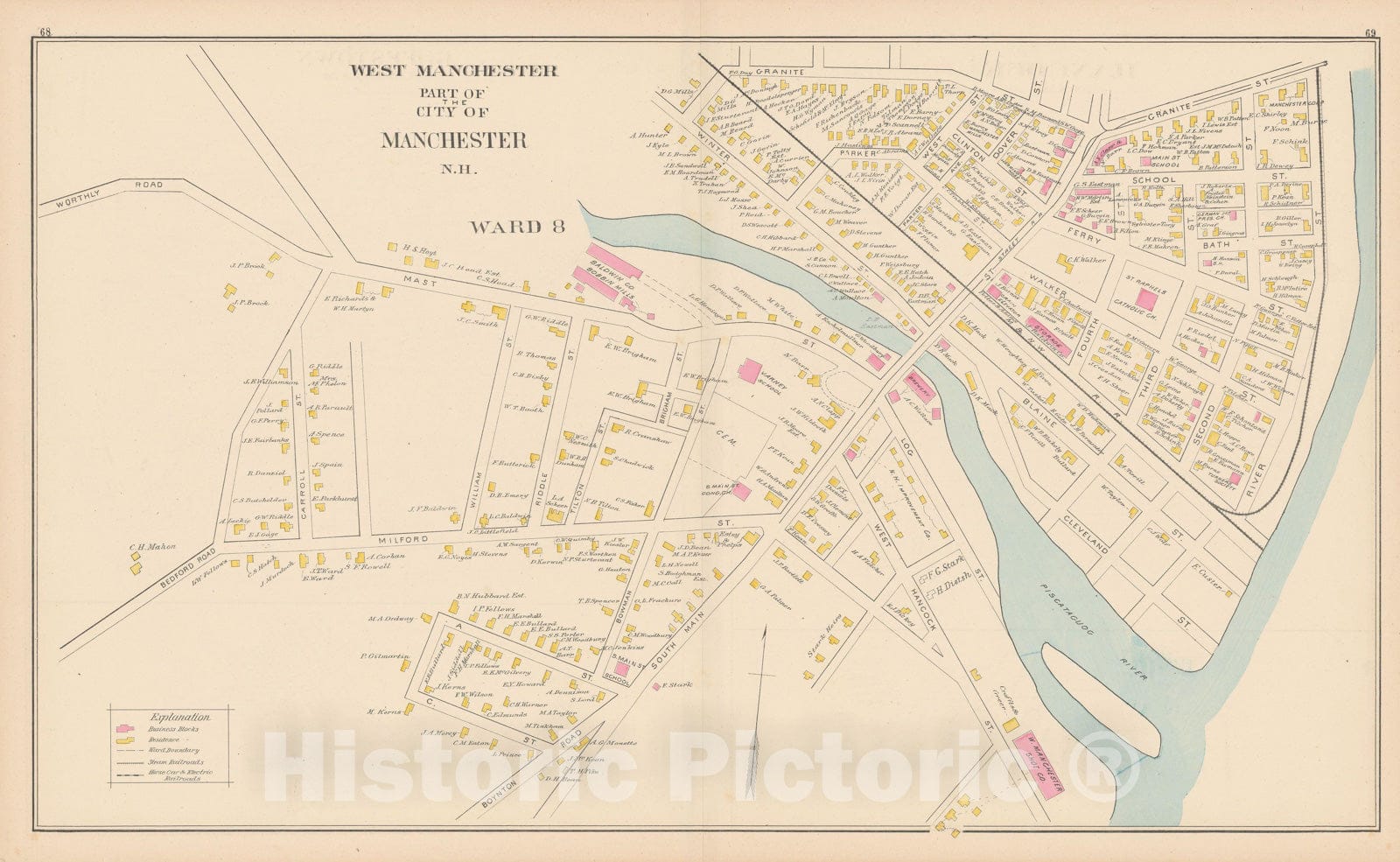 Historic Map : Manchester 1892 , Town and City Atlas State of New Hampshire , v2, Vintage Wall Art