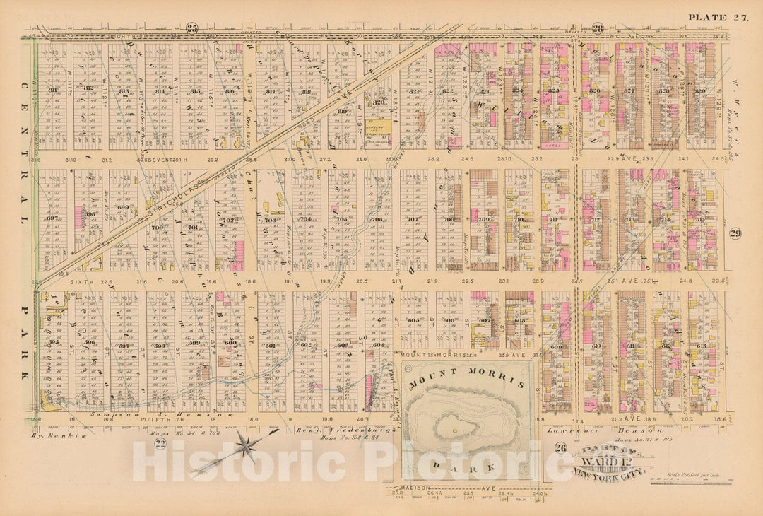 Historic Map : Manhattan & New York City 1885 Plate 027 , Robinson's Atlas City of New York , Vintage Wall Art