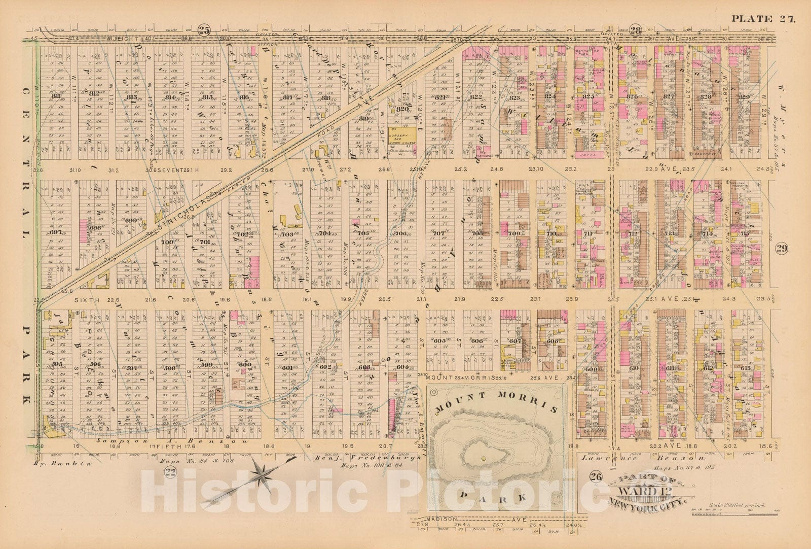 Historic Map : Manhattan & New York City 1885 Plate 027 , Robinson's Atlas City of New York , Vintage Wall Art