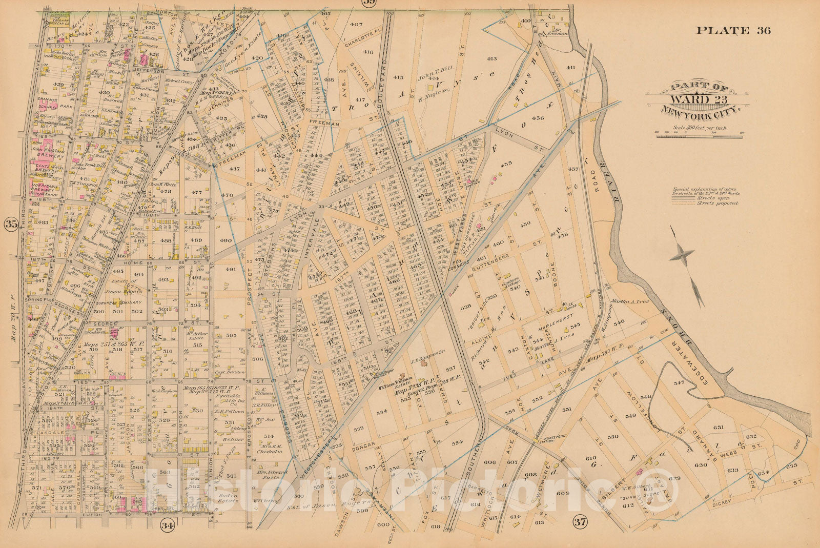 Historic Map : New York City & The Bronx 1885 Plate 036 , Robinson's Atlas City of New York , Vintage Wall Art