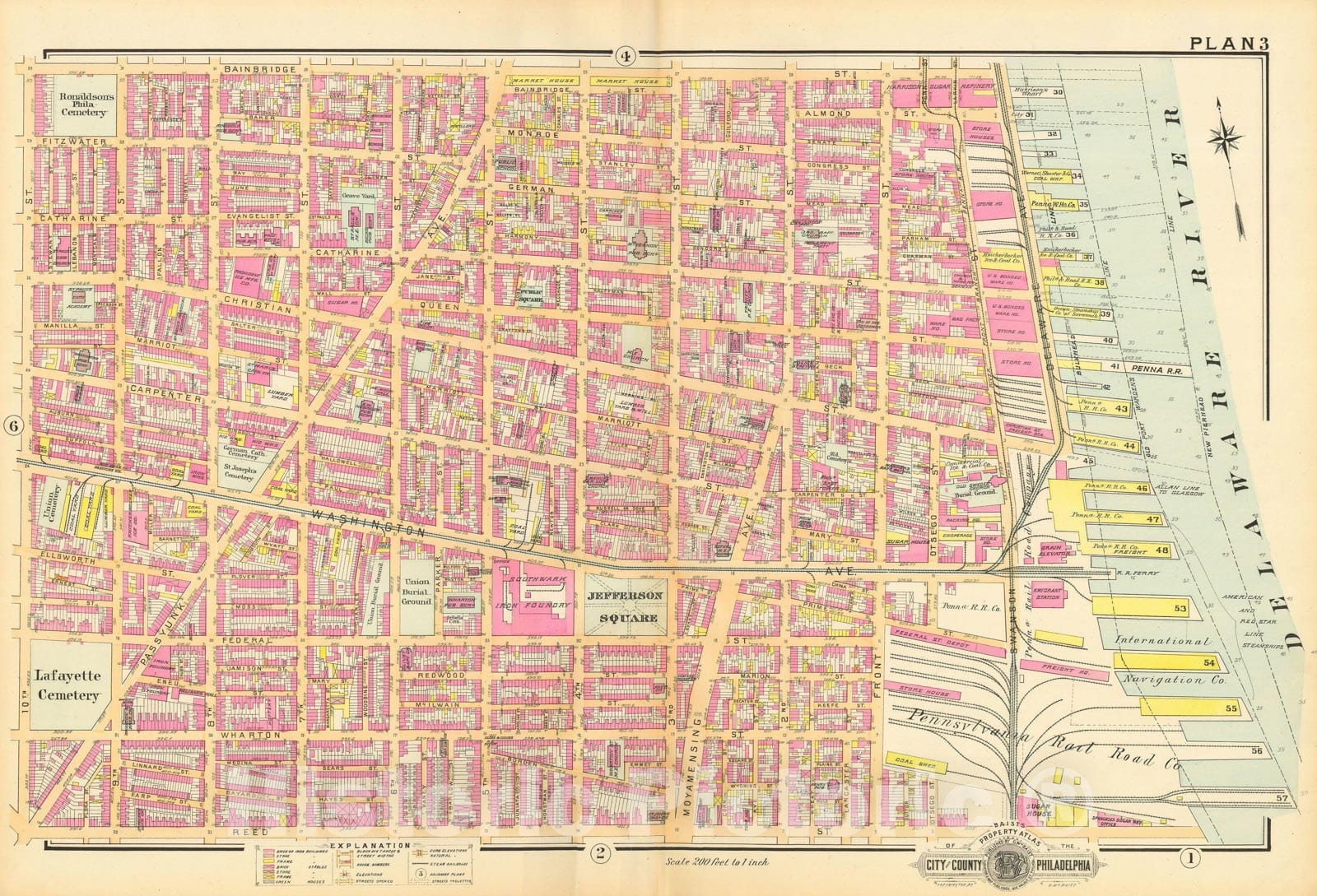 Historic Map : Baist's Property Atlas of Philadelphia, Philadelphia 1895 Plate 003 , Vintage Wall Art